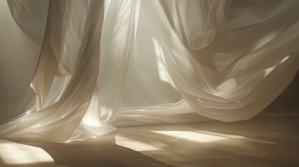 Serene Elegance: Flowing Fabric Shadows in Ethereal Scene