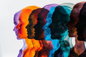 rainbow, multi-colored silhouettes. people of different ethnicities and cultures stand side by side together. Beautiful simple AI generated image in 4K, unique.