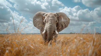 Elephant Roaming in the African Savanna