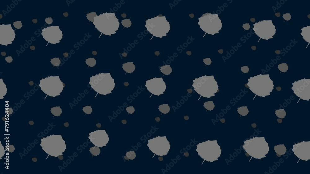 Poster aspen leafs float horizontally from left to right. parallax fly effect. floating symbols are located