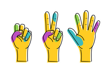 Rock, scissors, paper hand gesture. Vector collection line icons, set of simple game 