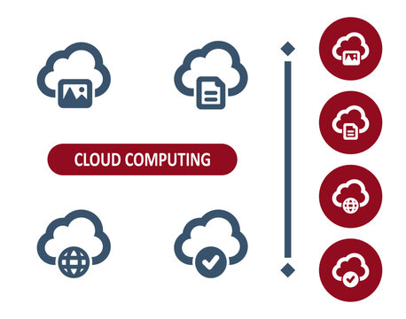 Cloud computing icons. Cloud, clouds, data, picture, photo, file, document, online, check mark icon