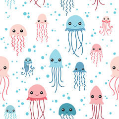 Pattern with cute jellyfish
