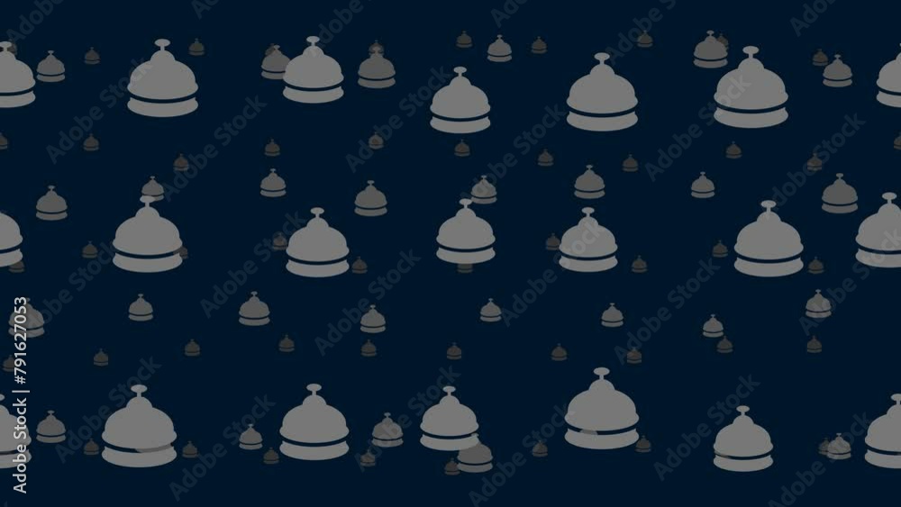 Poster reception bell symbols float horizontally from left to right. parallax fly effect. floating symbols 