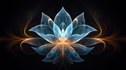 A glowing blue and orange flower with intricate patterns and a dark background.