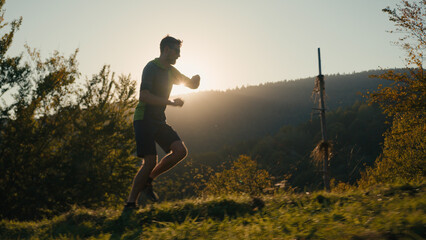 Healthy sportive Caucasian running man male sporty guy athlete sportsman runner exercising run...