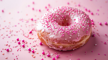 A delectable donut adorned with a myriad of decorations, including shimmering pearls and sprinkles. Each pearl and sprinkle adds a touch of elegance and sweetness to this irresistible treat