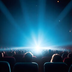 Fototapeta na wymiar Audience in a movie theater watching a bright light on the screen