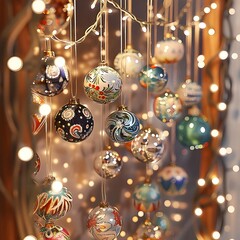 Elegant Christmas Ornaments Display with Soft Lighting and Festive Designs