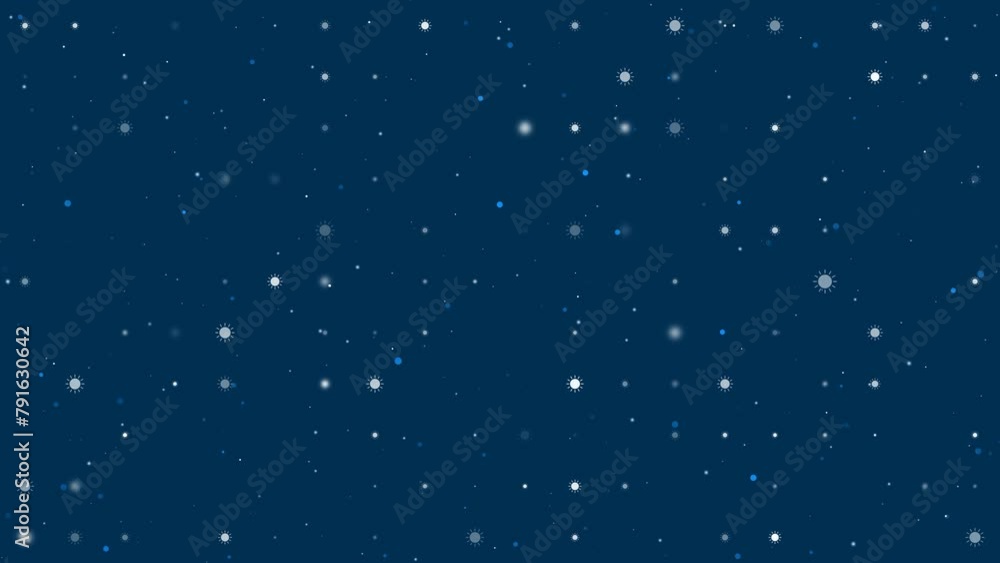 Poster template animation of evenly spaced suns of different sizes and opacity. animation of transparency a
