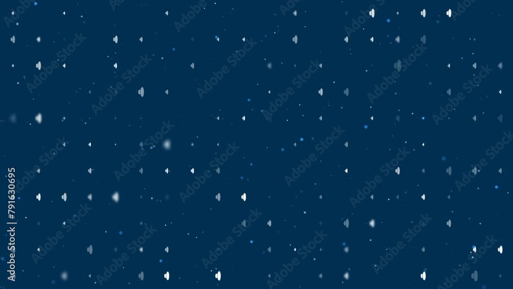 Poster template animation of evenly spaced speaker symbols of different sizes and opacity. animation of tra
