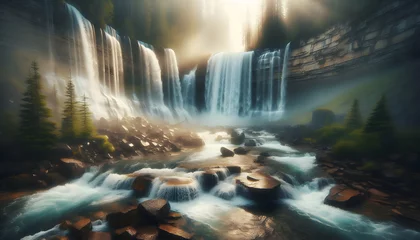 Foto op Plexiglas Cascade of Canadian Showers: Enhanced Waterfalls in Rain Season - Ideal for Nature Motifs © Gohgah