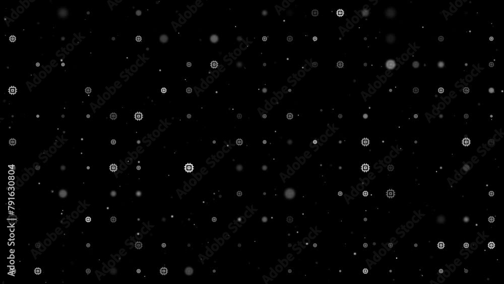 Poster template animation of evenly spaced chip symbols of different sizes and opacity. animation of transp