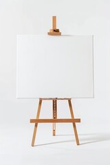 Art furniture a wood easel holding a white canvas
