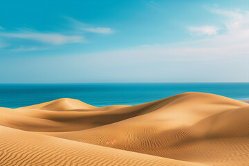 Coastal desert scene. Sand dunes meeting the sea