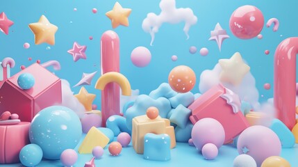 A battle of colors and shapes in a cute 3d render  AI generated illustration
