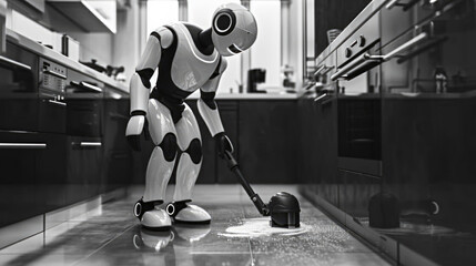 Robot cleans the house. Modern technologies in the form of a home assistant