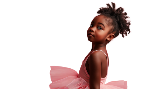little girl ballerina in a pink tutu, children's ballet school, class, isolated on a transparent background PNG object