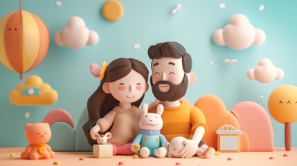 A charming and adorable 3d artwork of family and unity  AI generated illustration