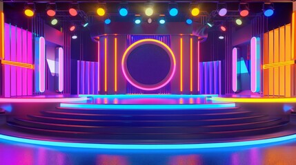 A colorful 3d illustration of a game show set  AI generated illustration