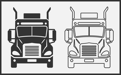 Truck icon front view. Black on White Background. Vector Illustration.