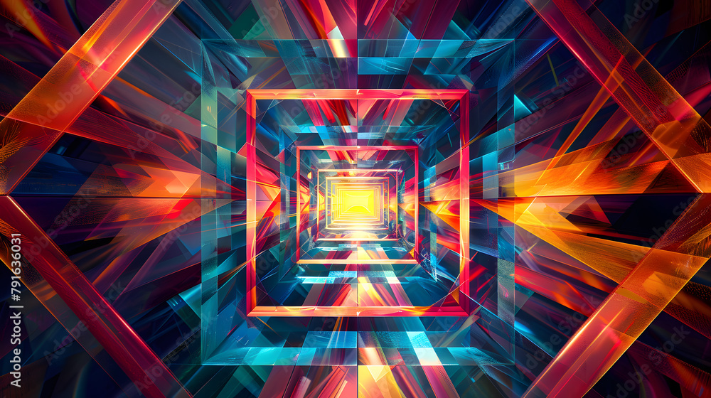 Aufkleber abstract background with bright glowing square lines in a colorful and energetic design.