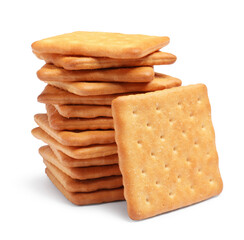 Tasty crispy square crackers isolated on white
