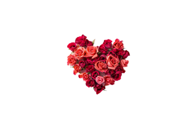 
bouquet of red roses in the shape of a heart isolated on a transparent background, object for design, png