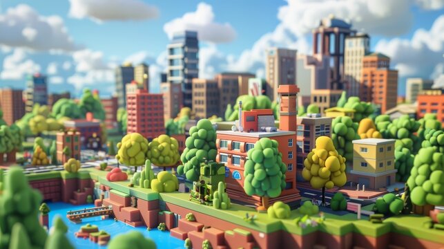 A cute 3d version of the Memphis skyline during a battle  AI generated illustration