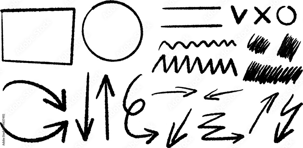 Aufkleber set of hand-drawn arrows, circles and lines. collection of hand drawn arrows on a transparent backgr