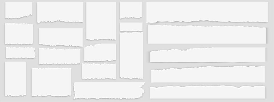 Set of vector torn paper scraps. Set of paper with ripped edges. Paper scraps, ripped notes paper. Vector EPS 10