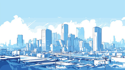 Fototapeta na wymiar Line modern urban big city panorama. Outline stroke