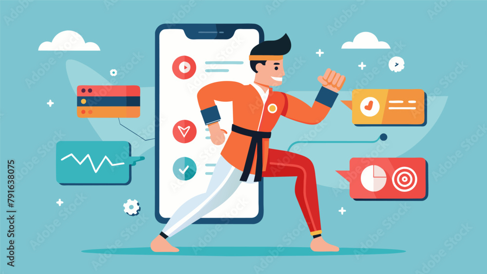 Poster a mobile app syncs with a martial artists wearable devices compiling data from various training sess