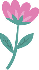 Illustration of a pink flower. Vector illustration for Easter, nature and spring design, highlighted on a white background with a green leaf. Vector stock illustration.