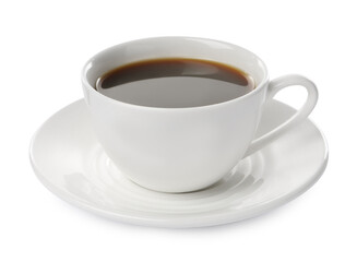 Cup of aromatic coffee isolated on white