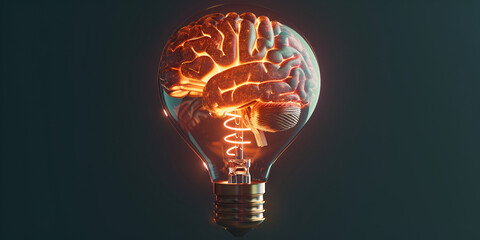 A light bulb with a glowing brain inside is a powerful visual representation  - obrazy, fototapety, plakaty
