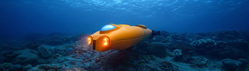 A consortium of nations invests in the development of a fleet of autonomous underwater robots to explore and map the ocean floor, uncovering new resources and scientific discoveries - obrazy, fototapety, plakaty