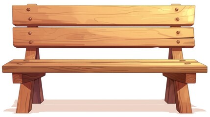 An engaging cartoon illustration of a Wooden Bench beautifully isolated against a crisp white background