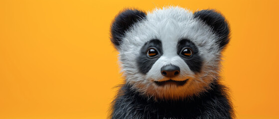 Close up cute cartoon panda bear with big smile on its face
