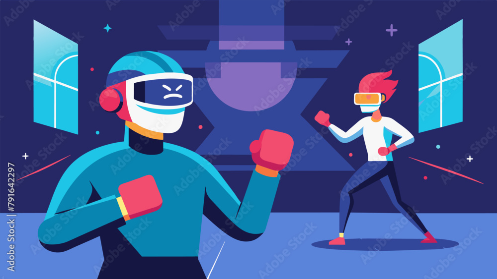 Poster an augmented reality visor projects a digital representation of an opponent onto the users surroundi