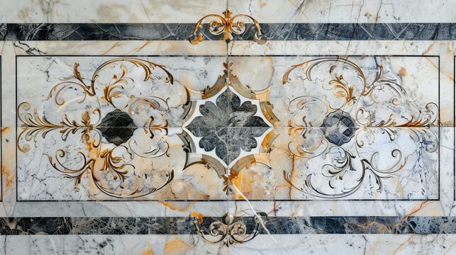 vintage tiles with painting. texture background of vintage marble with patterns. top view. copy space.