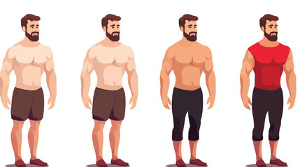 Man diet concept. Men slimming stage progress. Male