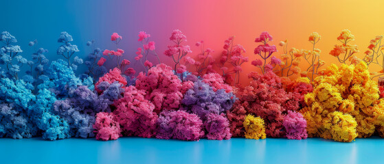 Fototapeta na wymiar Beautiful blue and orange background with colorful flowers