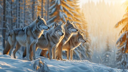 Pack Pursuit: Wolves Hunting in Winter Woods




