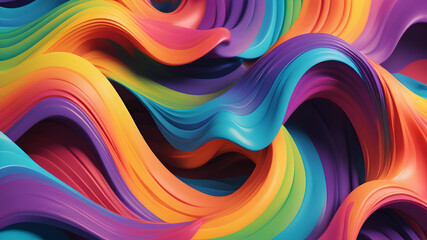 Modern colorful vibrant rainbow abstract 3D flow shapes. Liquid wave gradient background.