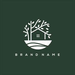 tree house and river nature logo vector
