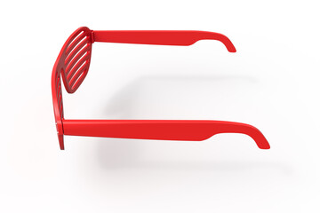 Red slatted sunglasses at a side angle view - obrazy, fototapety, plakaty