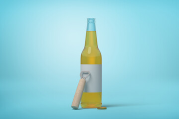 Blue background with beer bottle and opener