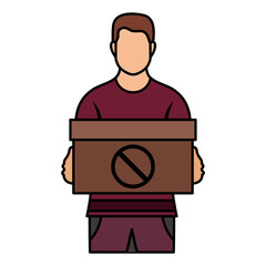 Businessman leaving the office with his cardboard box walking out of office concept, Resign, quit vector icon design,  out of work  symbol,  Layoff sign, Unwaged stock illustration