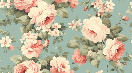 Vintage rustic roses wallpaper seamless pattern